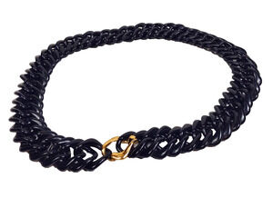 Vintage Trifari Black Chunky Lucite Chain Necklace Gold Clasp Modernist Statemnt